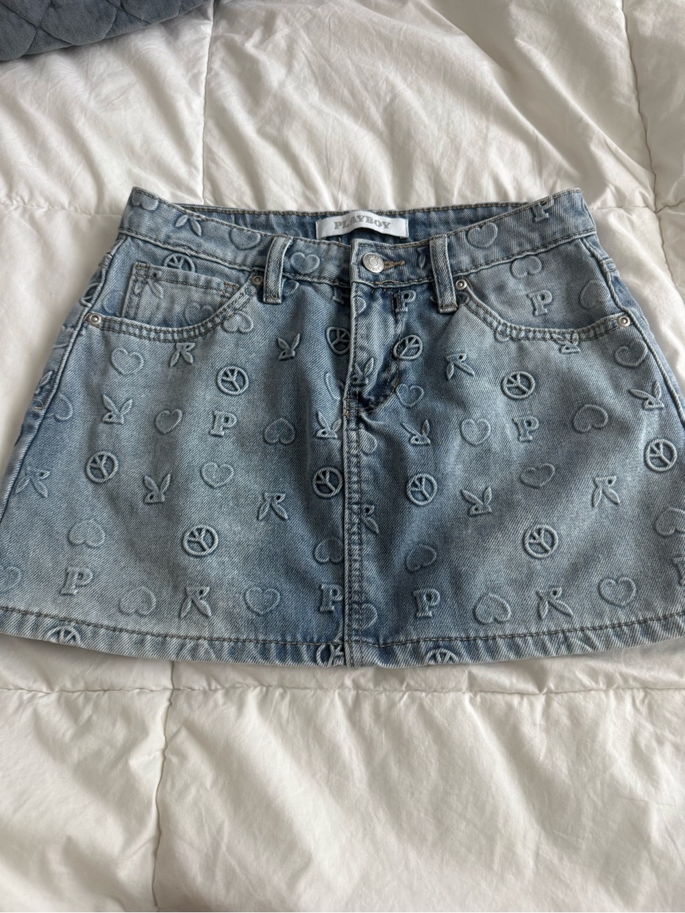 PLAYBOY Light Blue Denim Embroidered Mini Skirt